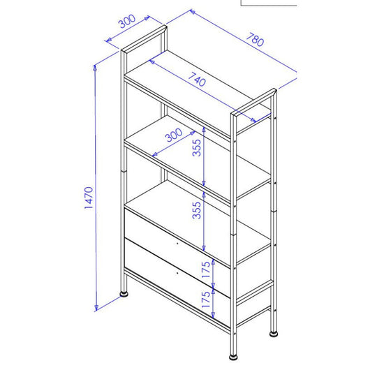 Libreria Hamilton 2 Mensole + 2 Cassetti Dimensione 78x30x147 Cm