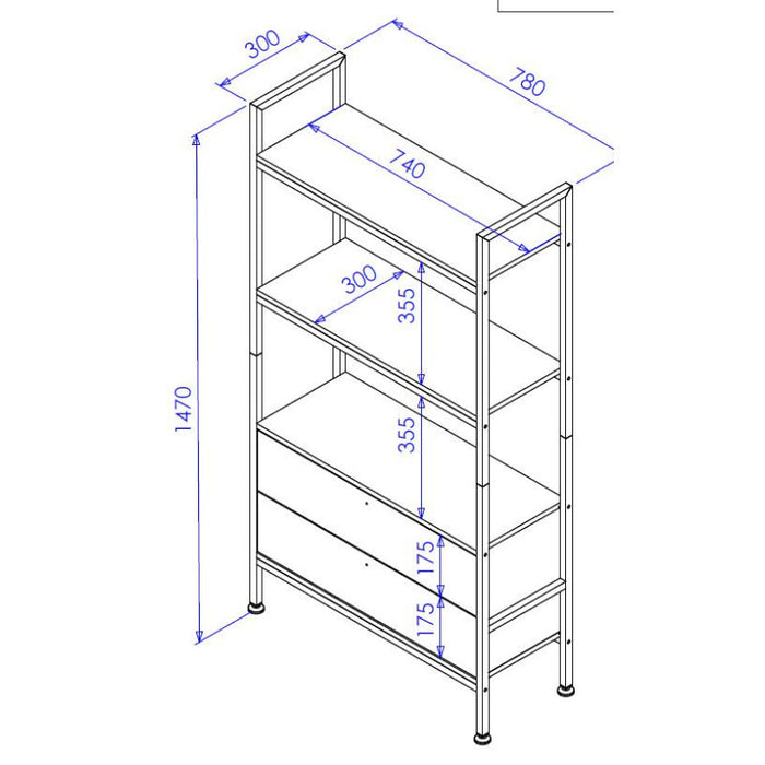 Libreria Hamilton 2 Mensole + 2 Cassetti Dimensione 78x30x147 Cm