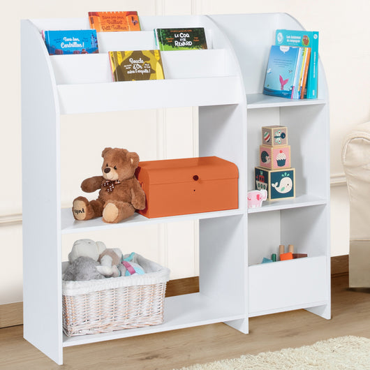 IDMarket - Libreria, mobili contenitori in legno bianco con ripani, scaffale per giocattoli per bambini EMMA