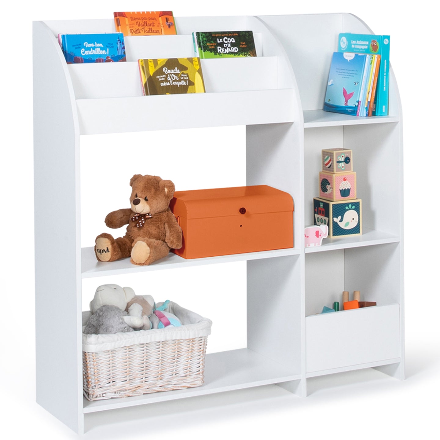 IDMarket - Libreria, mobili contenitori in legno bianco con ripani, scaffale per giocattoli per bambini EMMA