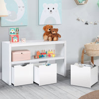 IDMarket - Libreria per bambini MANA in legno bianco con 3 cassetti cubici su rotelle
