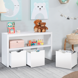 IDMarket - Libreria per bambini MANA in legno bianco con 3 cassetti cubici su rotelle