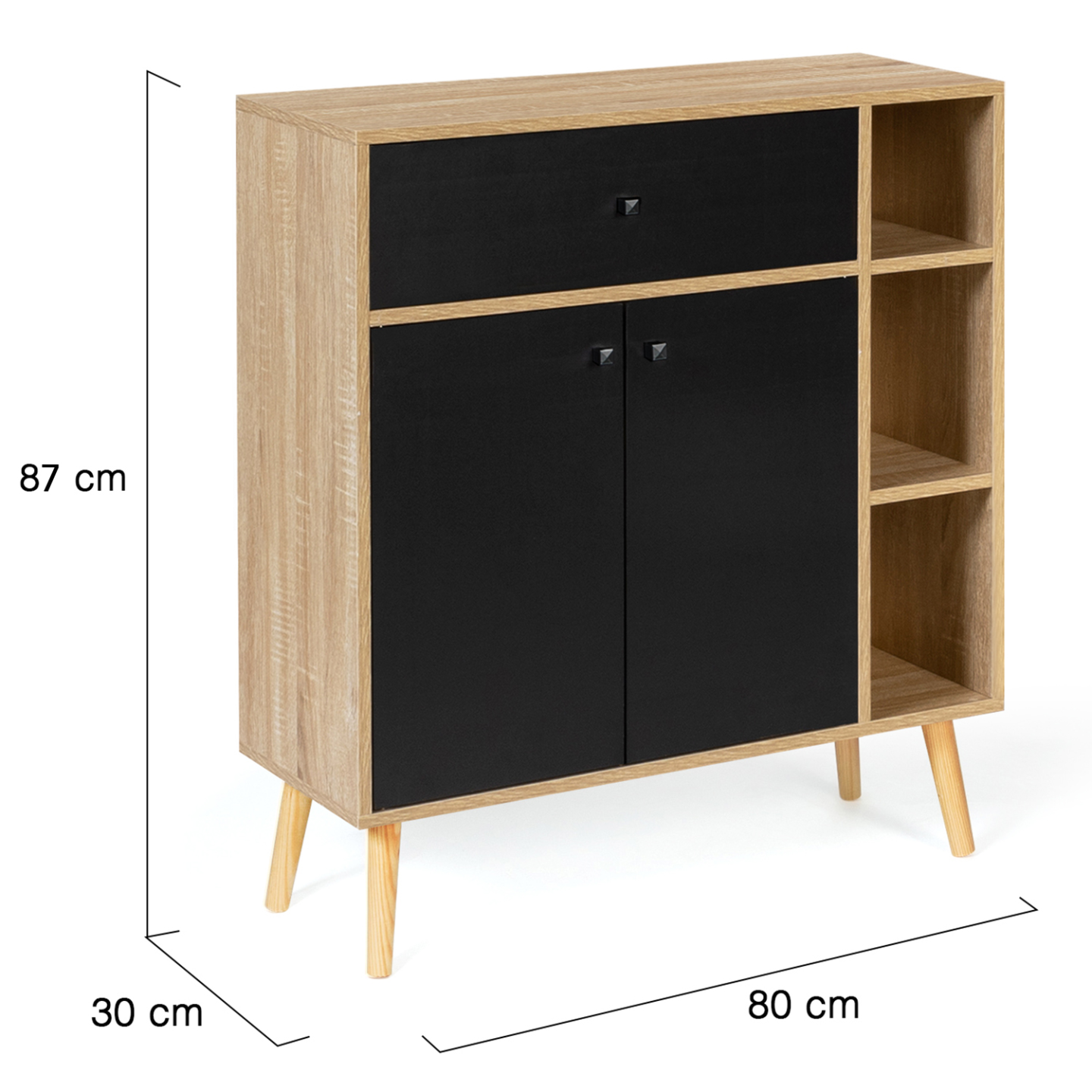 IDMarket - Libreria scandinavo in legno e nero con armadio e cassetto EMMIE