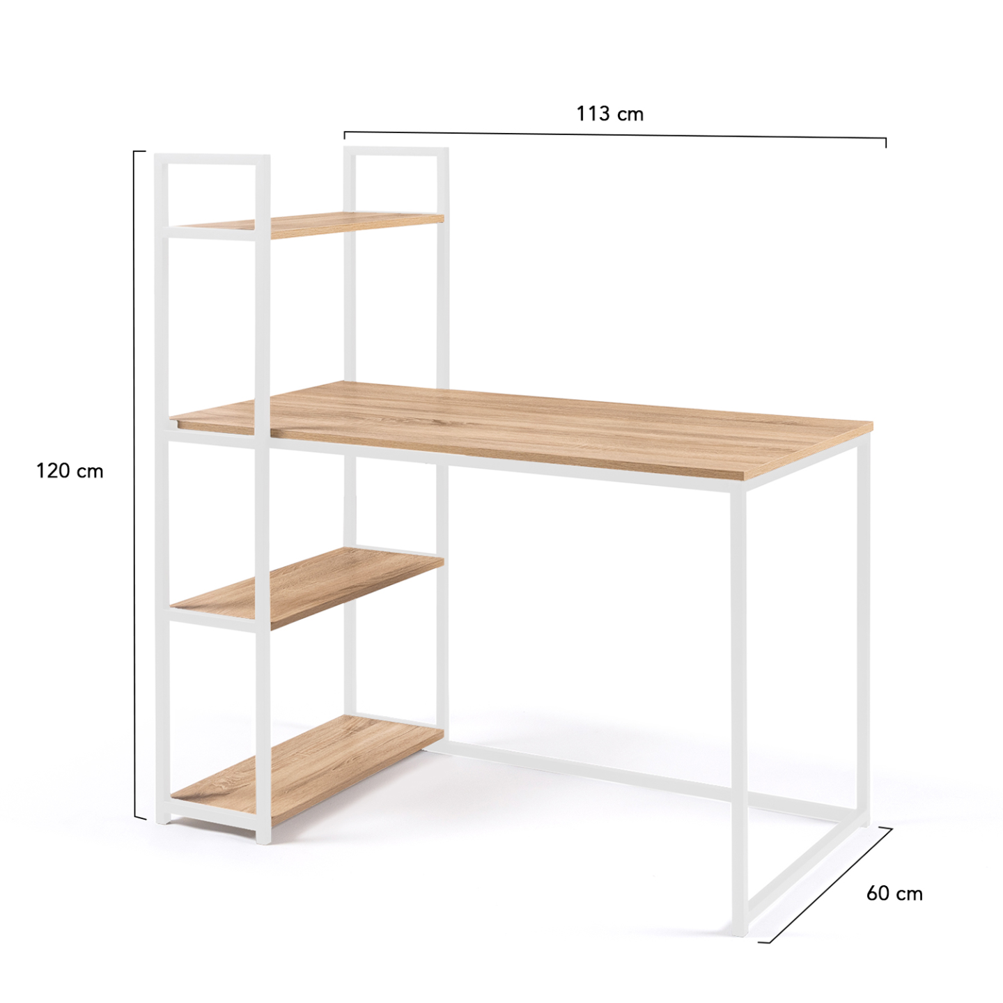 IDMarket - Libreria scrivania DETROIT design industriale legno e metallo bianco