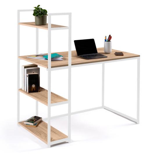 IDMarket - Libreria scrivania DETROIT design industriale legno e metallo bianco