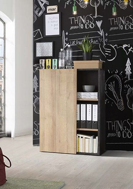 Libreria Point con un'anta in finitura ossido e rovere, ZCMCR904