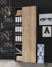 Libreria Point con 1 anta e 5 ripiani in finitura ossido e rovere, ZCMCR905