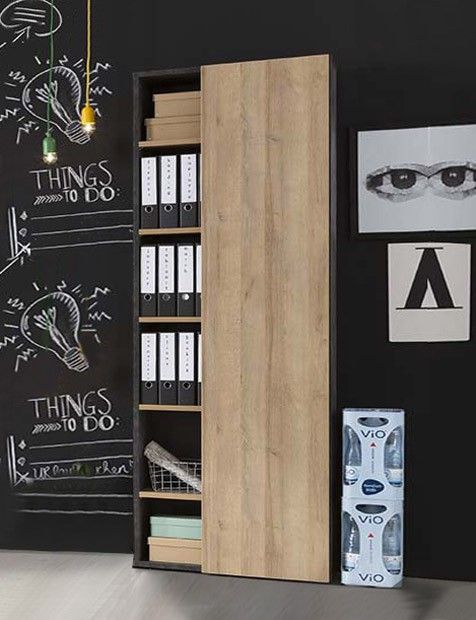 Libreria Point con 1 anta e 5 ripiani in finitura ossido e rovere, ZCMCR905