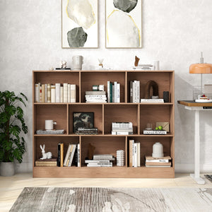 Libreria a 10 cubi con 2 kit anti-ribaltamento-Organizzatore di stoccaggio a 3 ripiani in legno alto 140cm Naturale