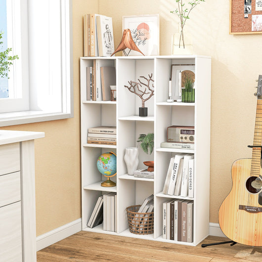 Libreria a 11 cubi multifunzionale con kit anti-ribaltamento per soggiorno-Scaffale moderno geometrico Bianco