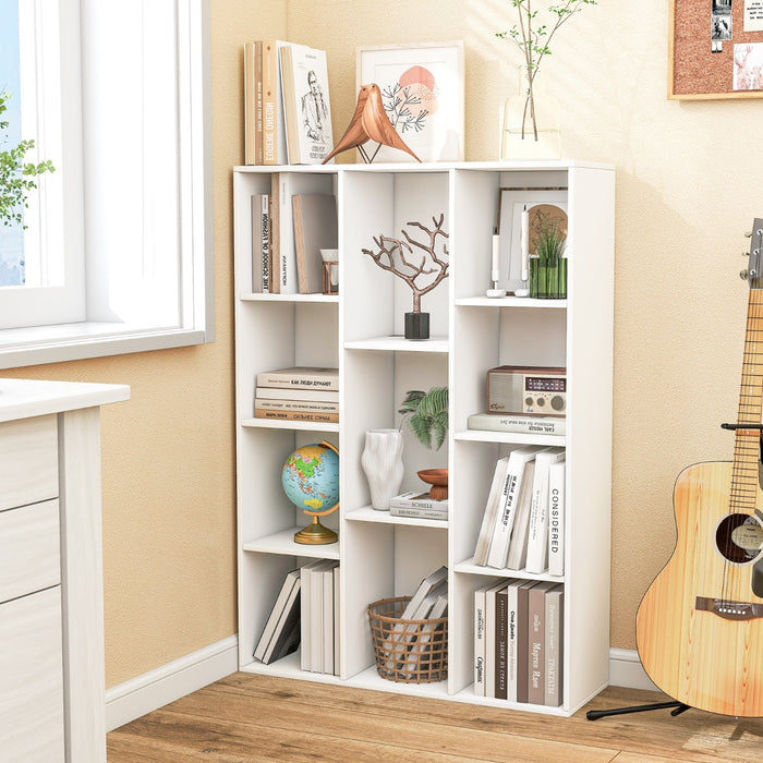 Libreria a 11 cubi multifunzionale con kit anti-ribaltamento per soggiorno-Scaffale moderno geometrico Bianco