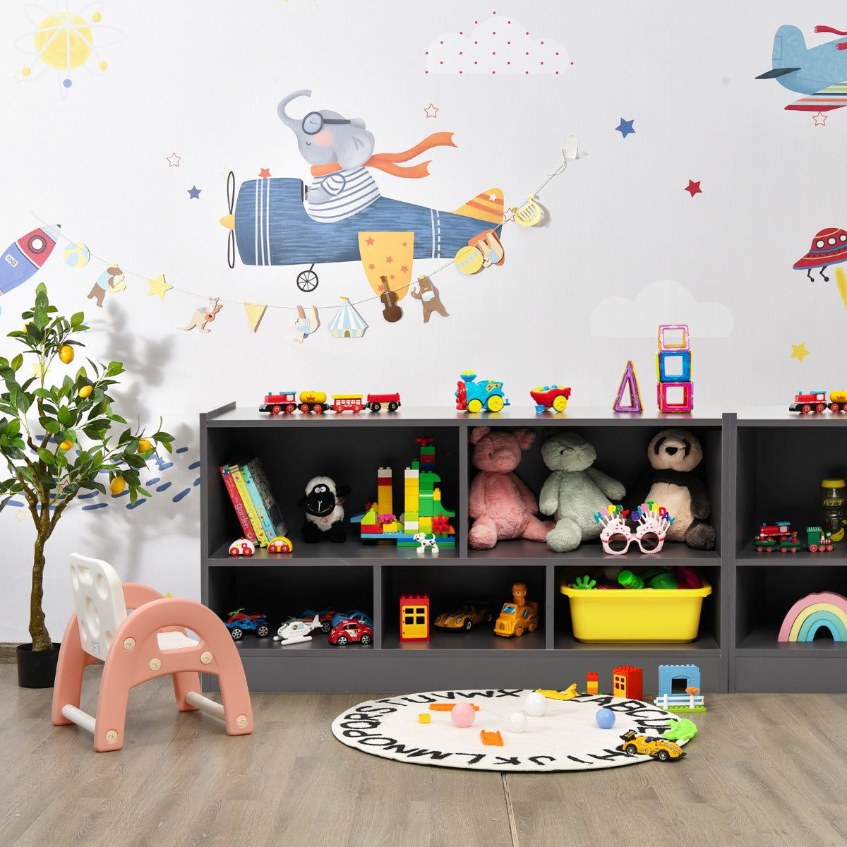 Libreria a 5 cubi per bambini e organizer giocattoli-Scaffale legno con 5 scompartimenti per stanza Grigio scuro