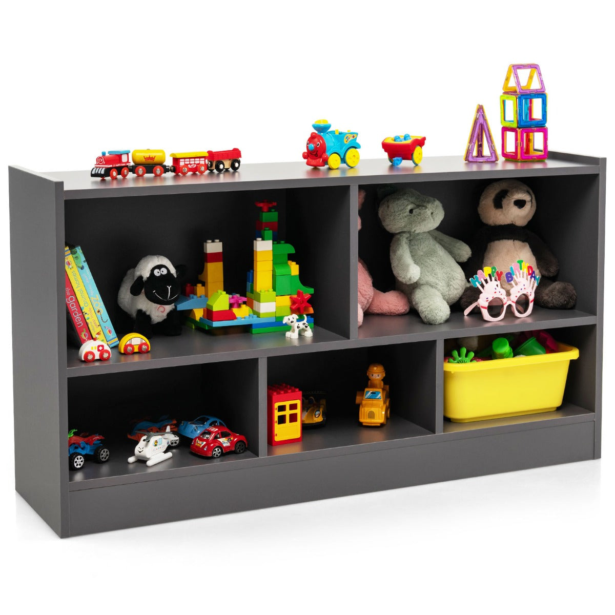 Libreria a 5 cubi per bambini e organizer giocattoli-Scaffale legno con 5 scompartimenti per stanza Grigio scuro