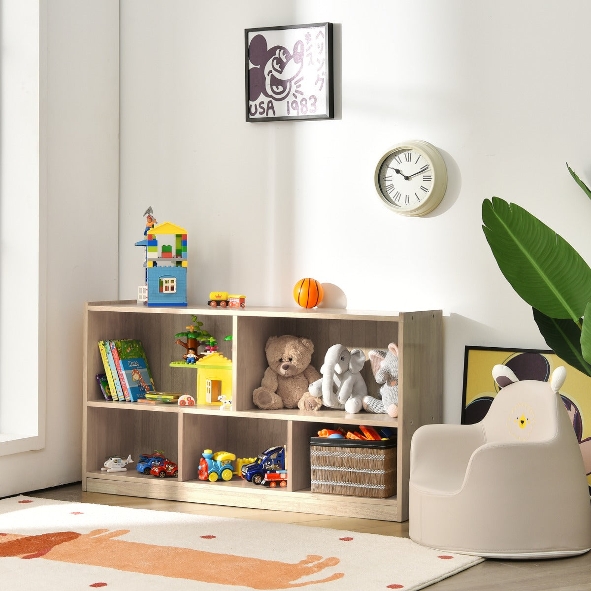 Libreria a 5 cubi per bambini e organizer giocattoli-Scaffale legno con 5 scompartimenti per stanza Naturale