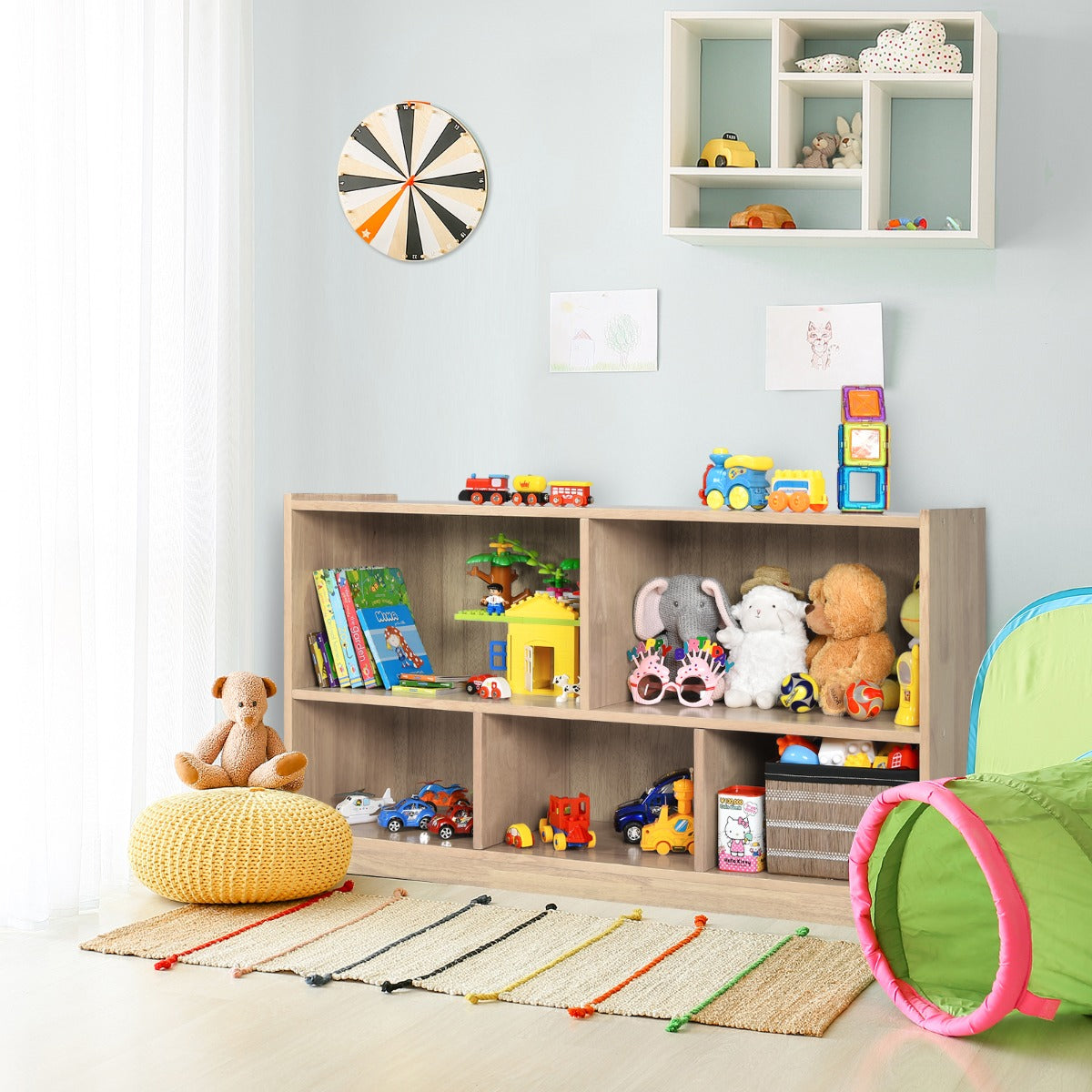 Libreria a 5 cubi per bambini e organizer giocattoli-Scaffale legno con 5 scompartimenti per stanza Naturale