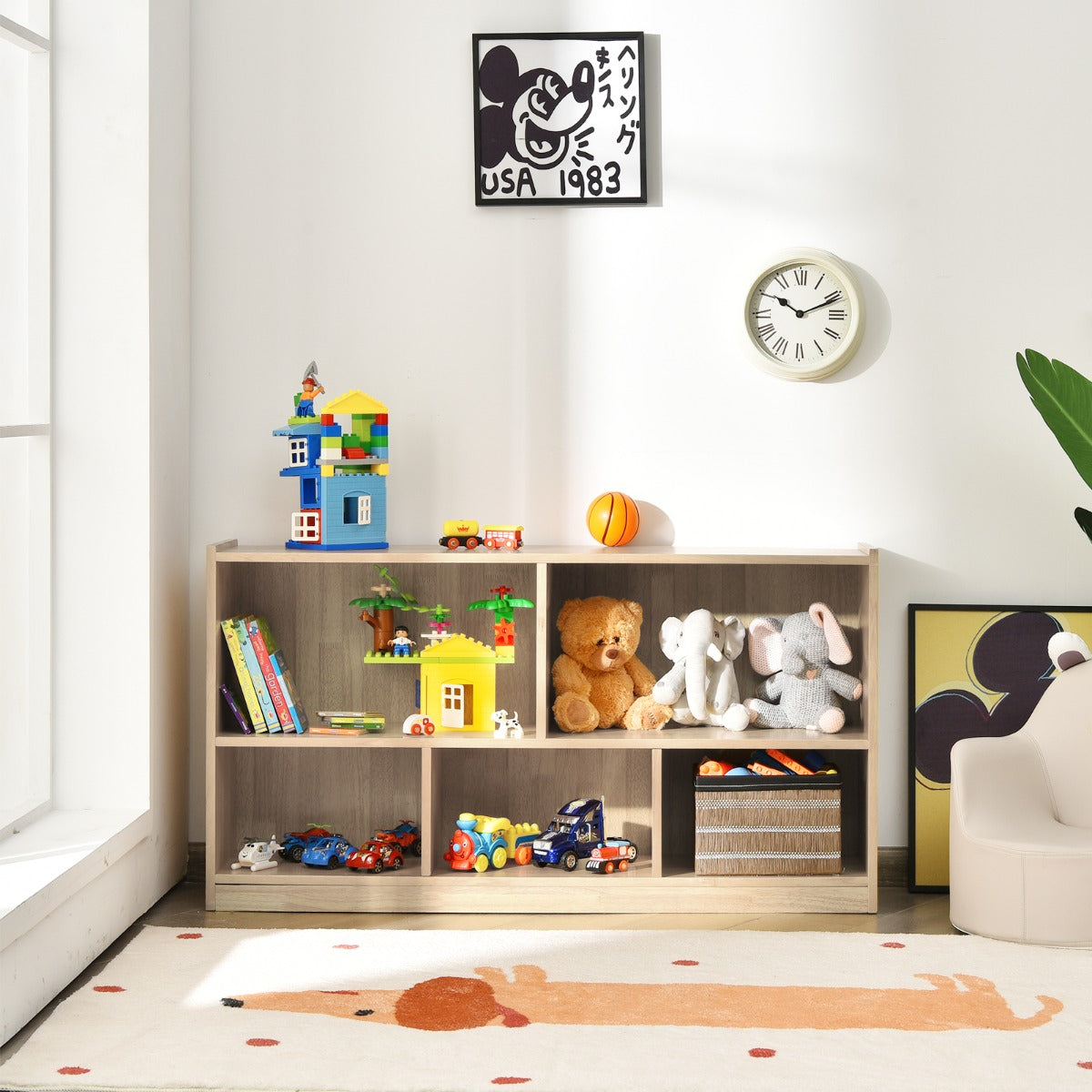 Libreria a 5 cubi per bambini e organizer giocattoli-Scaffale legno con 5 scompartimenti per stanza Naturale