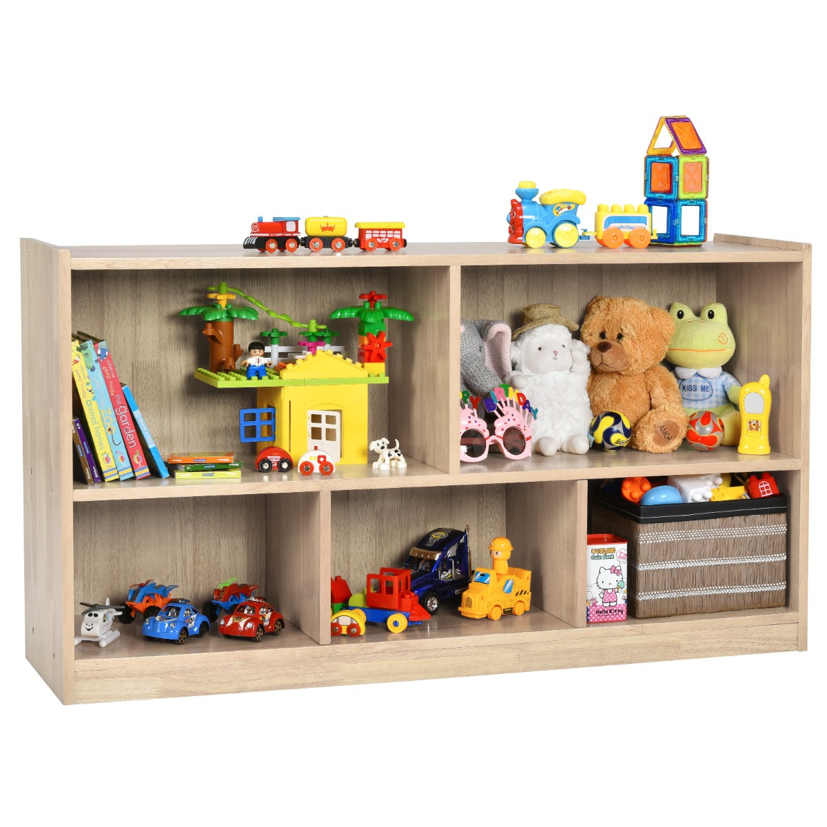 Libreria a 5 cubi per bambini e organizer giocattoli-Scaffale legno con 5 scompartimenti per stanza Naturale