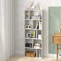 Libreria a 5 piani in legno con 10 scomparti-Scaffale di stoccaggio autoportante per studio e soggiorno Bianco