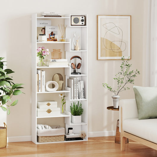 Libreria a 6 ripiani scaffale in legno con 2 kit anti-ribaltamento-Scaffale aperto per esposizione unit¨¤ Bianco