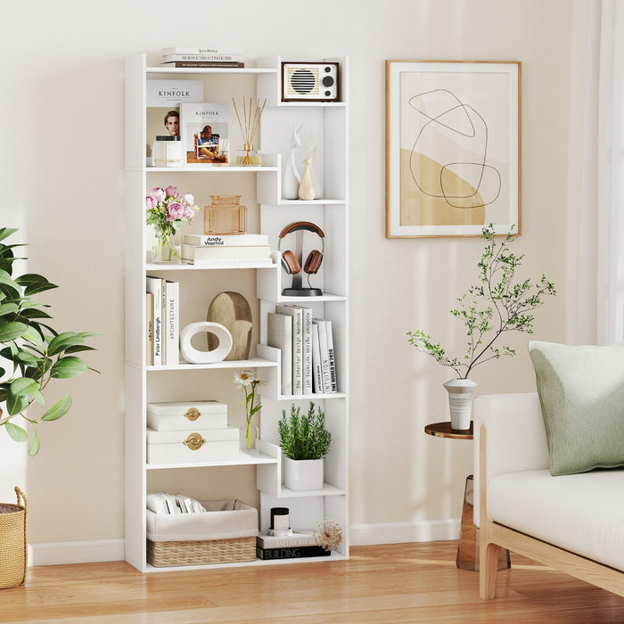 Libreria a 6 ripiani scaffale in legno con 2 kit anti-ribaltamento-Scaffale aperto per esposizione unit¨¤ Bianco