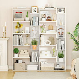 Libreria a 6 ripiani scaffale in legno con 2 kit anti-ribaltamento-Scaffale aperto per esposizione unit¨¤ Bianco