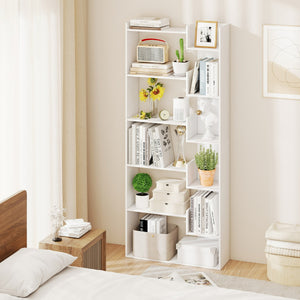 Libreria a 6 ripiani scaffale in legno con 2 kit anti-ribaltamento-Scaffale aperto per esposizione unit¨¤ Bianco