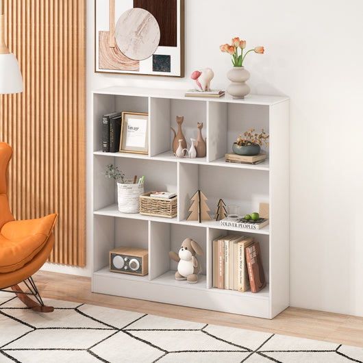 Libreria a 8 cubi con 2 kit anti-ribaltamento-Organizzatore di stoccaggio a 3 ripiani in legno alto 104cm Bianco