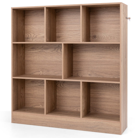 Libreria a 8 cubi con 2 kit anti-ribaltamento-Organizzatore di stoccaggio a 3 ripiani in legno alto 104cm Naturale