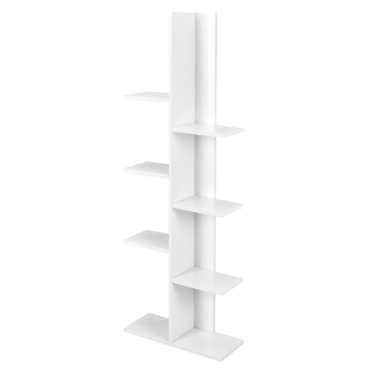 Libreria ad albero autoportante a 8 ripiani in legno-Stand espositivo multifunzionale per libri e piante Bianco