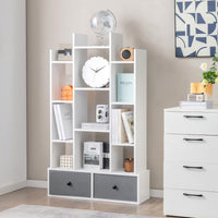 Libreria a schienale aperto a 12 livelli con cassetto-Scaffale espositivo indipendente da 132cm Bianco