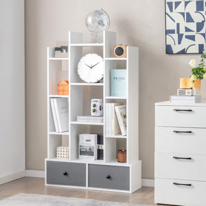 Libreria a schienale aperto a 12 livelli con cassetto-Scaffale espositivo indipendente da 132cm Bianco