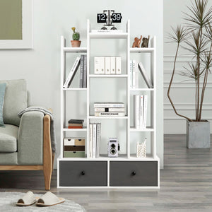 Libreria a schienale aperto a 12 livelli con cassetto-Scaffale espositivo indipendente da 132cm Bianco