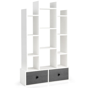 Libreria a schienale aperto a 12 livelli con cassetto-Scaffale espositivo indipendente da 132cm Bianco