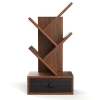 Libreria ad albero a 5 ripiani per scrivania-Libreria piccola con cassetto per CD riviste da esposizione Marrone