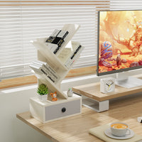 Libreria ad albero a 5 ripiani per scrivania-Libreria piccola con cassetto per CD riviste da esposizione Beige