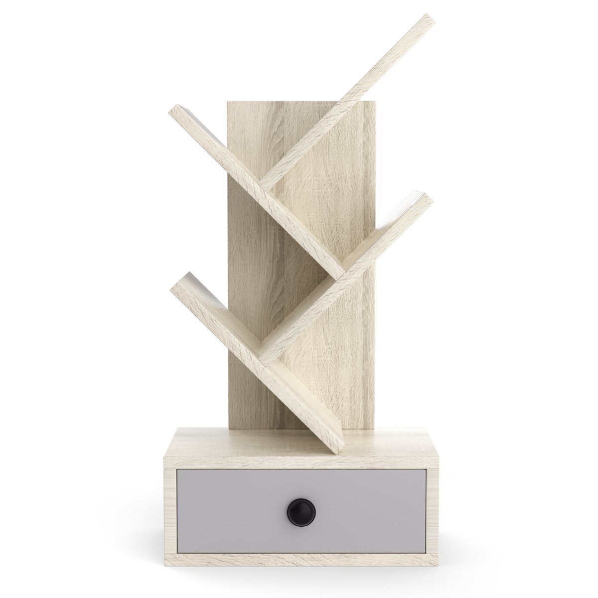 Libreria ad albero a 5 ripiani per scrivania-Libreria piccola con cassetto per CD riviste da esposizione Beige