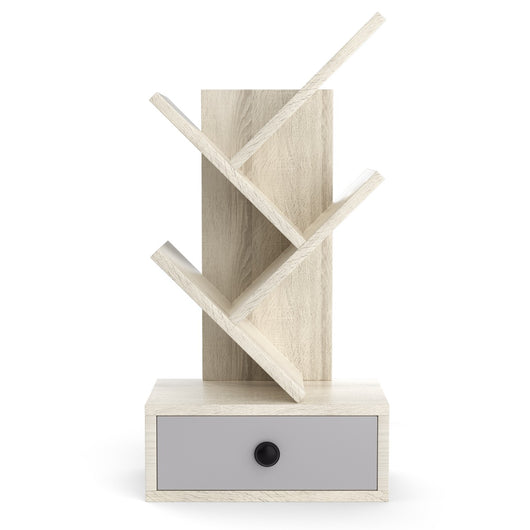 Libreria ad albero a 5 ripiani per scrivania-Libreria piccola con cassetto per CD riviste da esposizione Beige