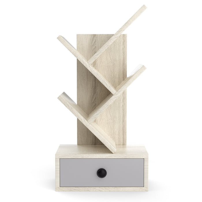 Libreria ad albero a 5 ripiani per scrivania-Libreria piccola con cassetto per CD riviste da esposizione Beige