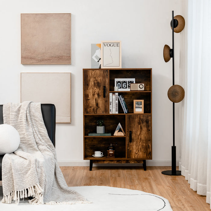 Libreria di legno con 4 livelli e 4 mensole aperte-Libreria per libri foto decorazioni con cuscinetti Caff¨¨