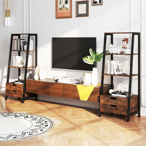 Libreria a scala con cassetti per camera da letto ufficio a casa-Alto scaffale autoportante con 4 ripiani aperti e 2 cassetti Marrone