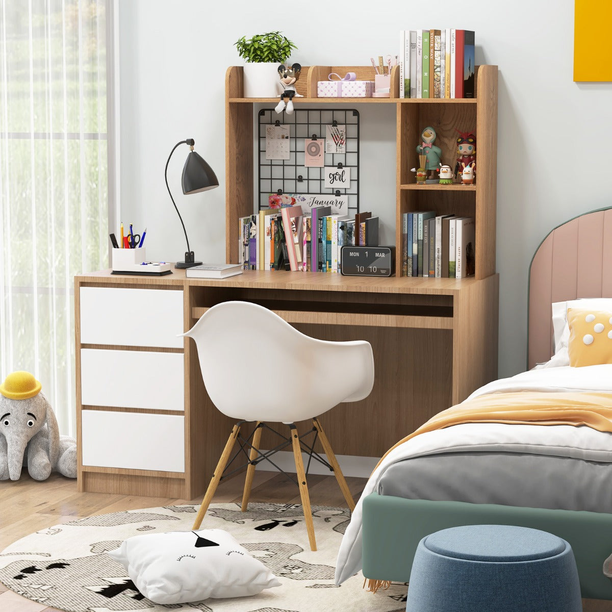 Libreria da scrivania con 4 ripiani e scomparto aperto-Scaffale a 3 livelli da tavolo multiuso Naturale