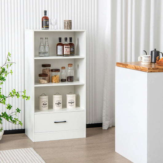 Libreria da terra in legno con cassetto-Scaffale espositivo a 4 livelli per casa 60x38x120cm Bianco