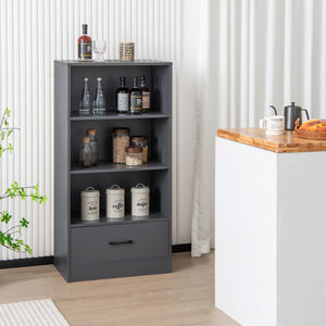 Libreria da terra in legno con cassetto-Scaffale espositivo a 4 livelli per casa 60x38x120cm Grigio scuro