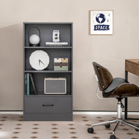 Libreria da terra in legno con cassetto-Scaffale espositivo a 4 livelli per casa 60x38x120cm Grigio scuro