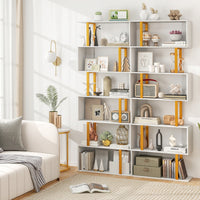 Libreria geometrica autoportante a 6 ripiani con kit anti-ribaltamento-Mensola a forma di S per esposizione