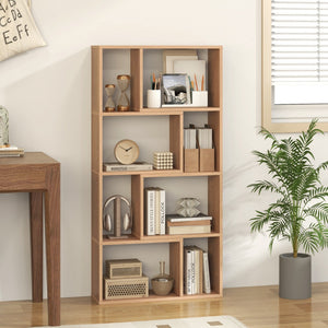 Libreria geometrica a 4 ripiani da 120cm-Organizzatore di stoccaggio moderno con 8 cubi in legno per soggiorno Naturale