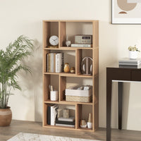 Libreria geometrica a 4 ripiani da 120cm-Organizzatore di stoccaggio moderno con 8 cubi in legno per soggiorno Naturale