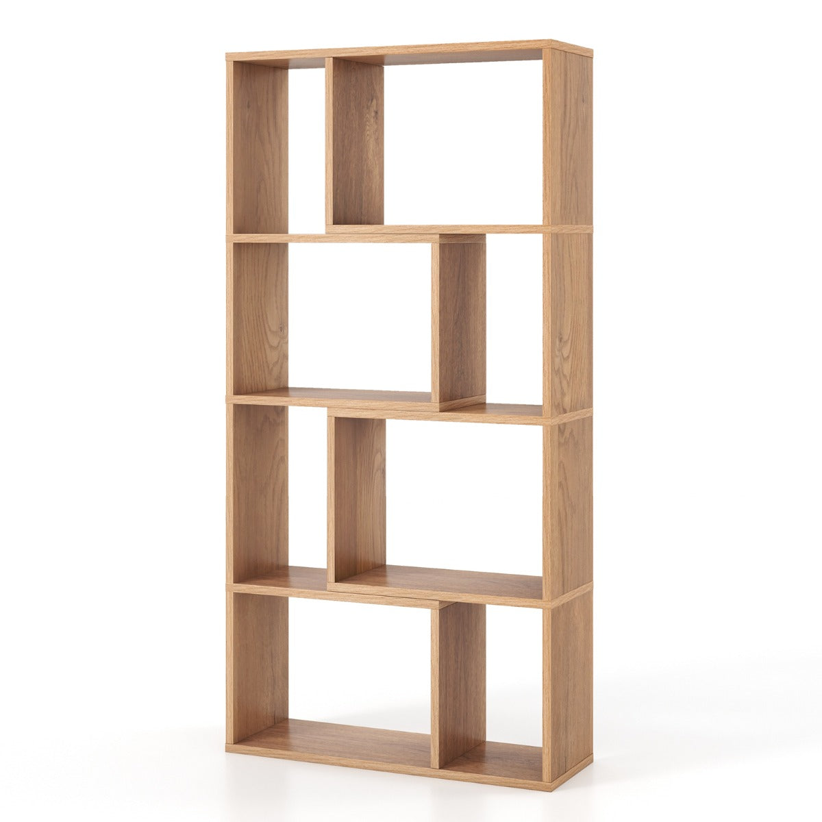Libreria geometrica a 4 ripiani da 120cm-Organizzatore di stoccaggio moderno con 8 cubi in legno per soggiorno Naturale