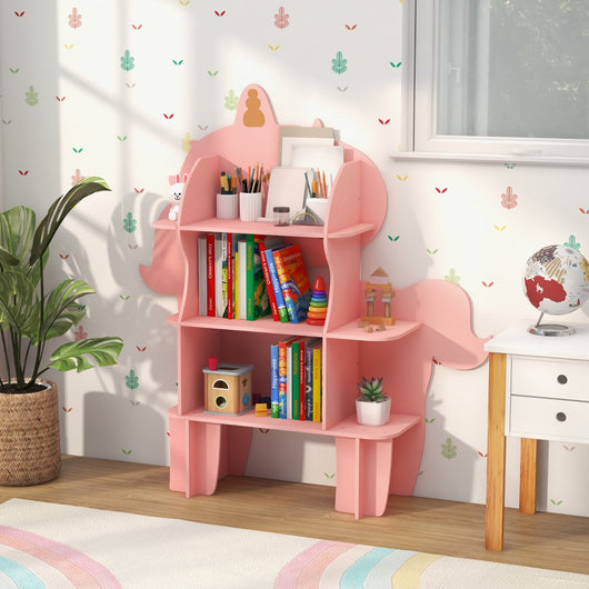 Libreria in legno per stanza dei bambini, Organizzatore di archiviazione giocattoli adorabile per sala giochi Rosa-Scaffalature