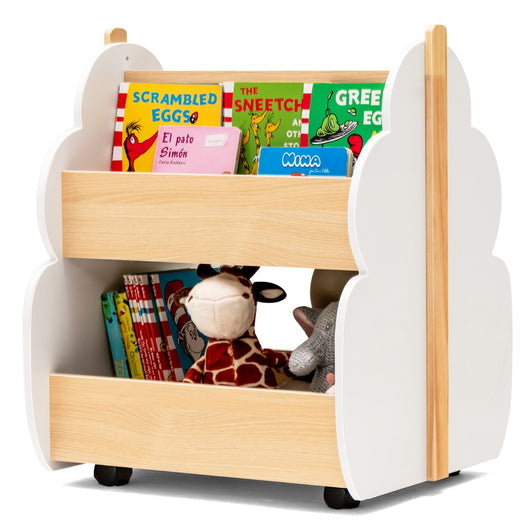 Libreria in legno per bambini con organizzatore di libri-Scaffale di stoccaggio a 2 livelli 52x46x62,5cm Bianco